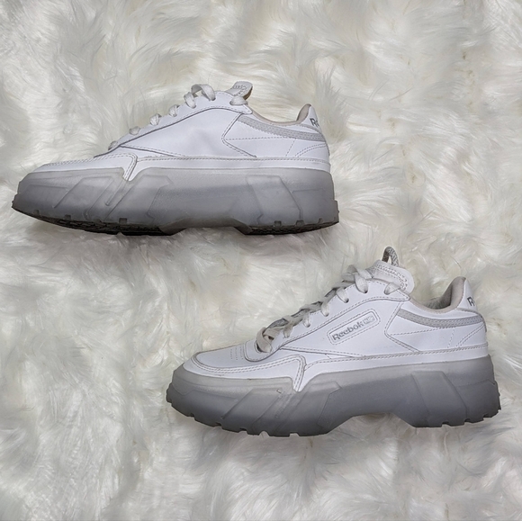 Reebok X Cardi B Club C Platform Chunky Triple White Chalk Sneakers Size 37 - Picture 3 of 11